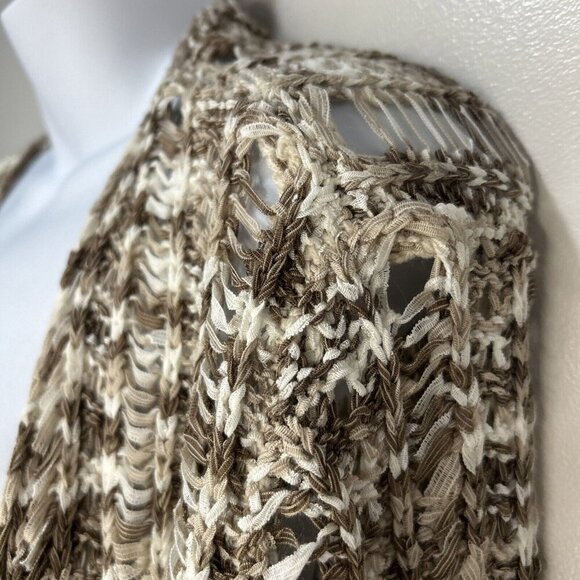 Katie Todd Women Tan Open Front Open Fish Net Weave Lightweight Sweater L - Picture 5 of 9